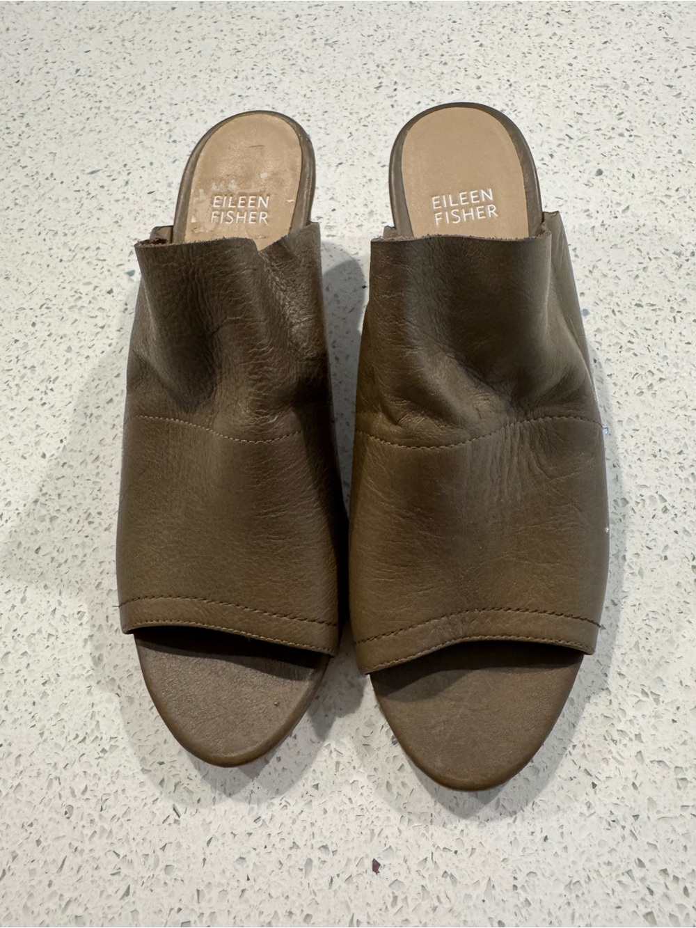 Eileen Fisher Olive Leather Open-Toe Mule 8.5